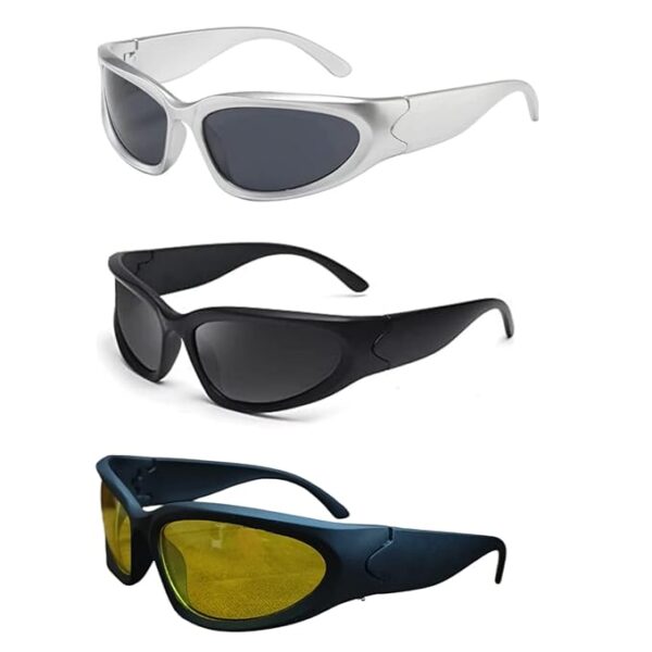 Hairum combo of 2 and pack of 3 Futuristic Series Wraparound Y2K Sunglasses For Men & Women | UV Protected | Full Rim Trending & Stylish Shades | Free Size