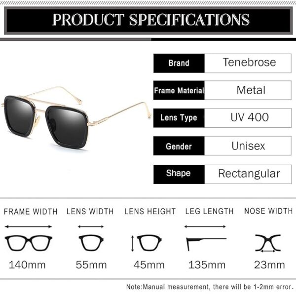 ELEGANTE Metal Body Rectangular inspired from Tony Stark Sunglasses, infinity War Iron Man Sunglasses for Men & Boys - Image 5