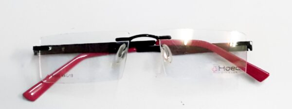 Discount optical plus rimless spectacle frame black and red