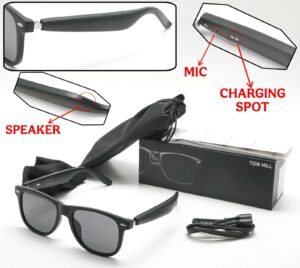 Tom hill Audio Rectangular Polarized Sunglasses, Bluetooth 5.0 Version Wireless, Open Ear Style Listen Music and Calls - Pack of 1 (Black Frame-black Lens, One Size)