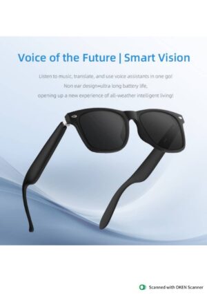 HX HEXA SMART BLUTOOTH GLASSES Audio Rectangular Polarized Sunglasses, Bluetooth 5.0 Version Wireless, Open Ear Style Listen Music and Calls - Pack of 1 (Black Frame-black Lens, One Size)
