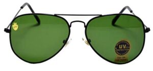 Aviator UV Protected Unisex Black Frame Light Green Sunglasses