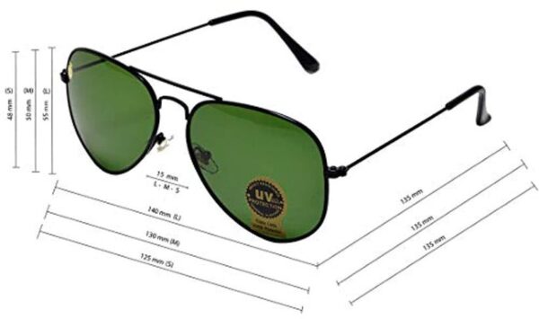 Aviator UV Protected Unisex Black Frame Light Green Sunglasses - Image 4