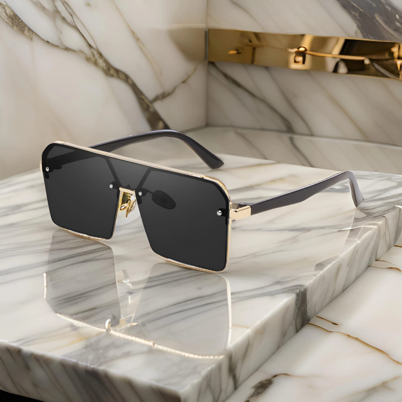 Retro Square Flat Top Oversized Men's Sunglasses - Image 3