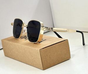 Vintage Luxury Square Gold Sunglasses for Men | Retro Steampunk Metal Frame with Spring Hinge | UV Protected Black Lens - Discount Optical Plus