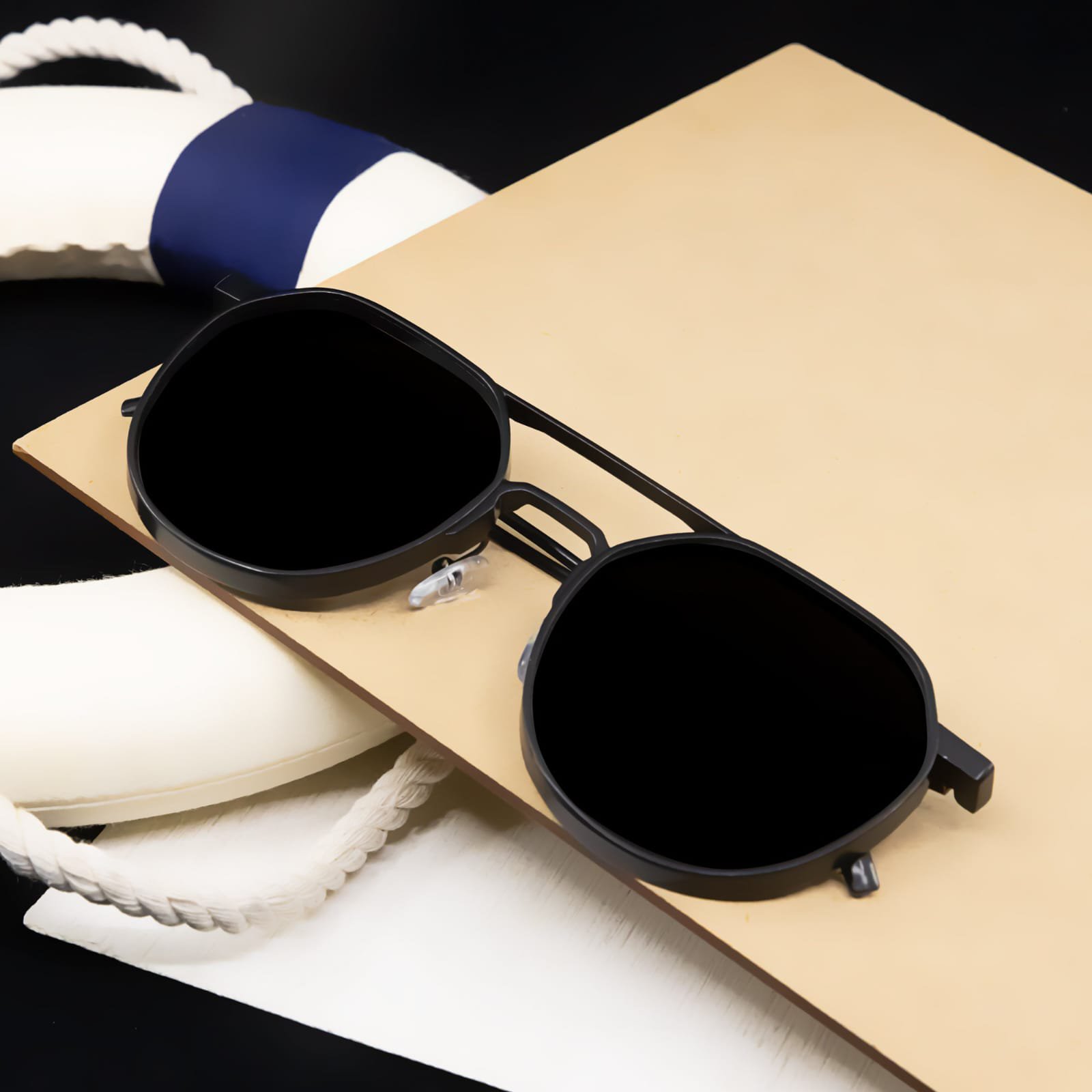 Premium & Modern Urban Geometric Matte Black Sunglasses with Polarized Lenses