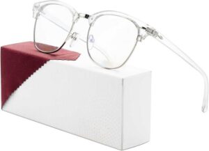 Premium Clear Clubmaster Anti-Blue Light Glasses for Men & Women | Transparent Half-Frame Computer Eyeglasses for Eye Strain