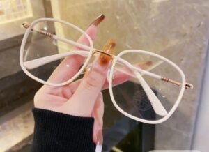 Women's Oversized Square Acetate Eyeglass Frames with Gold Metal Temples - Light Pink
