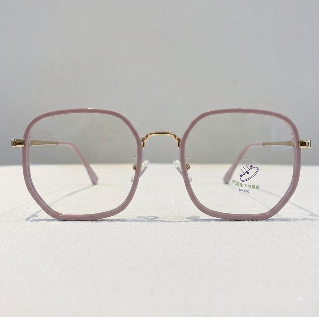 Women's Oversized Square Acetate Eyeglass Frames with Gold Metal Temples - Light Pink - Image 7