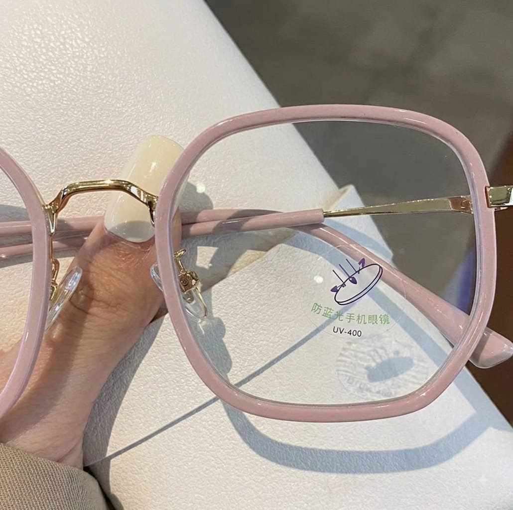 Women's Oversized Square Acetate Eyeglass Frames with Gold Metal Temples - Light Pink - Image 6
